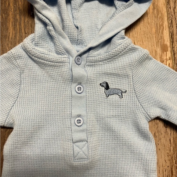Little Me 3 Month Blue Weenie Dog 100% Cotton Hoodie w/ Button Detail - Picture 3 of 7